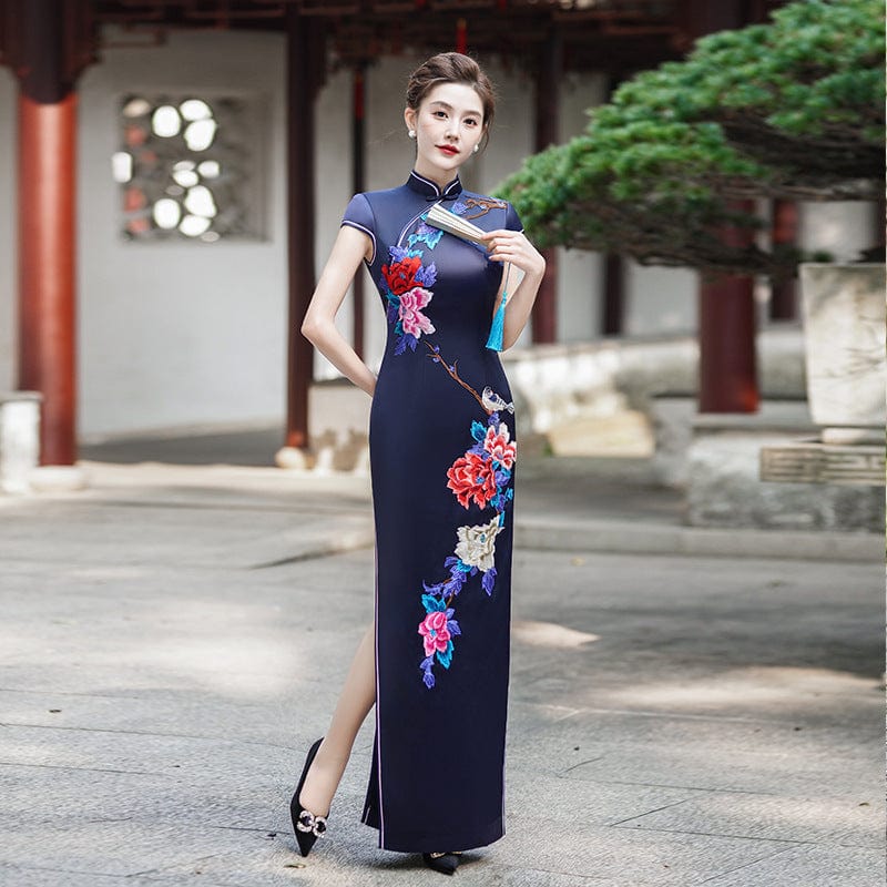 Beth and Brian Qipao-LMO Floral pattern, long plus size Cheongsam