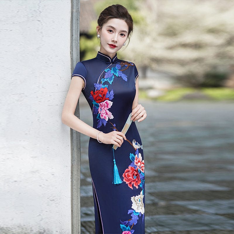 Beth and Brian Qipao-LMO Floral pattern, long plus size Cheongsam