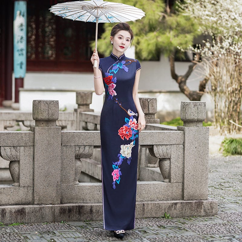 Beth and Brian Qipao-LMO Floral pattern, long plus size Cheongsam