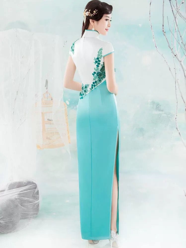 Beth and Brian Qipao-JNCT Floral embroidery, high-end long Cheongsam