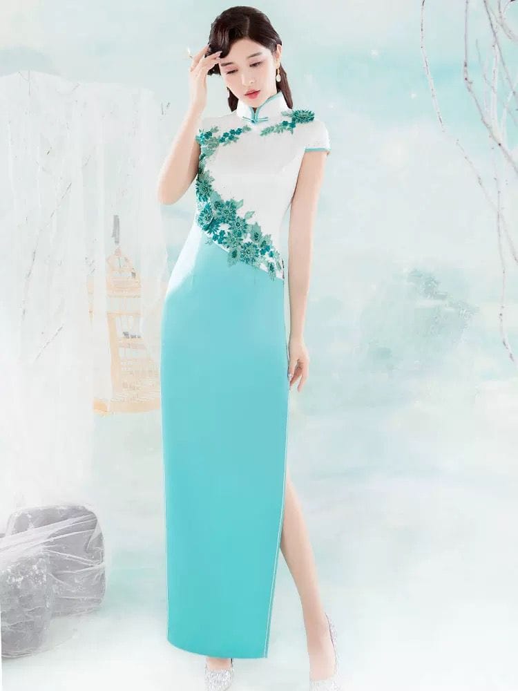 Beth and Brian Qipao-JNCT Floral embroidery, high-end long Cheongsam