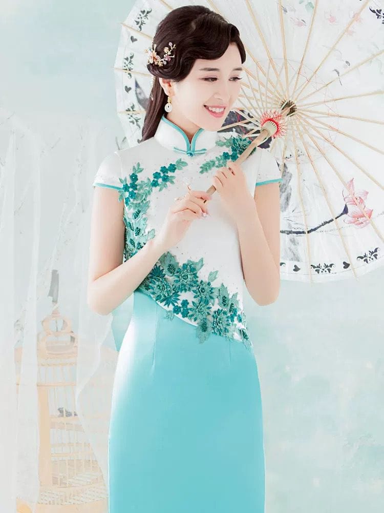 Beth and Brian Qipao-JNCT Floral embroidery, high-end long Cheongsam