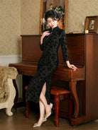 Beth and Brian Qipao-JLM Roe pattern, velvet fabric midi Qipao