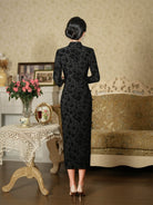 Beth and Brian Qipao-JLM Roe pattern, velvet fabric midi Qipao