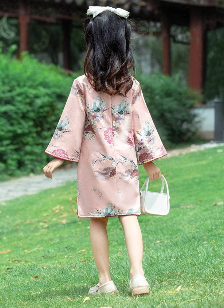 Beth and Brian Qipao-JF Children Qipao dress, gold fish&crane pattern Qipao dress for little girls