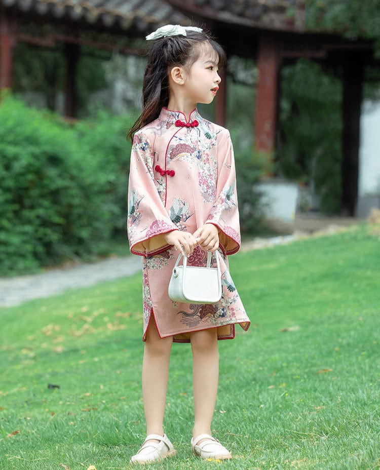 Beth and Brian Qipao-JF Children Qipao dress, gold fish&crane pattern Qipao dress for little girls