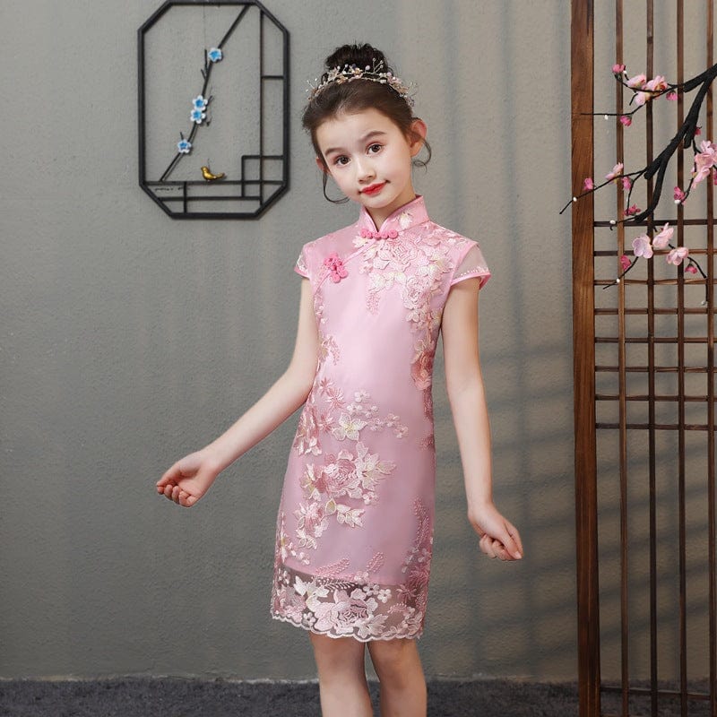 Beth and Brian Qipao-HQ Children Qipao dress, floral embroidery Qipao dress for little girls