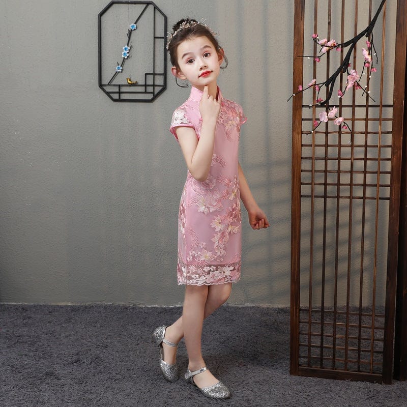 Beth and Brian Qipao-HQ Children Qipao dress, floral embroidery Qipao dress for little girls