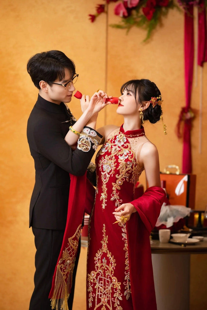 Beth and Brian Qipao- TC Sleeveless, floral luxury Qipao