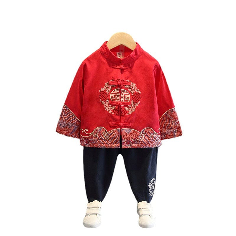 Beth and Brian Qipao-LBD Spring and fall collection, Chinese Tang suit set for boys