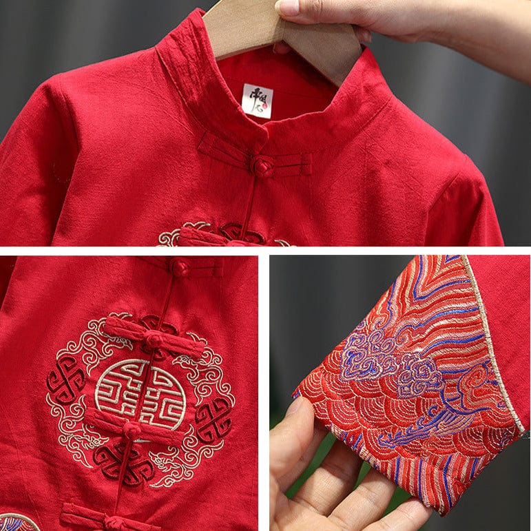 Beth and Brian Qipao-LBD Spring and fall collection, Chinese Tang suit set for boys