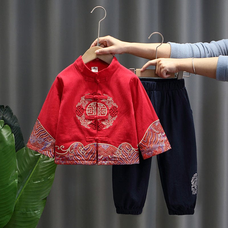 Beth and Brian Qipao-LBD Spring and fall collection, Chinese Tang suit set for boys