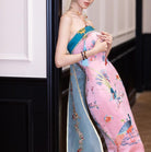 Beth and Brian Qipao-MY Tube top, Peacock embroidery, high-end, pink long Cheongsam