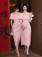 Beth and Brian Qipao-YBY Bridesmaid pink mid-length Cheongsam