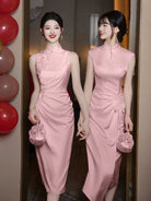 Beth and Brian Qipao-YBY Bridesmaid pink mid-length Cheongsam