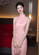 Beth and Brian Qipao-YBY Bridesmaid pink mid-length Cheongsam