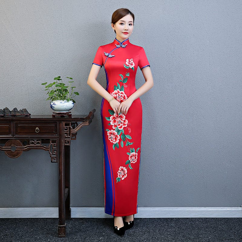 Beth and Brian Qipao-QCYJ Floral pattern, plus size long Cheongsam for mothers