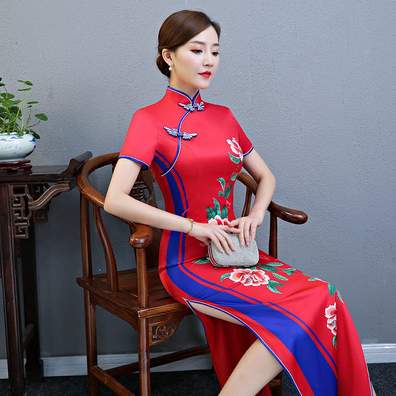 Beth and Brian Qipao-QCYJ Floral pattern, plus size long Cheongsam for mothers