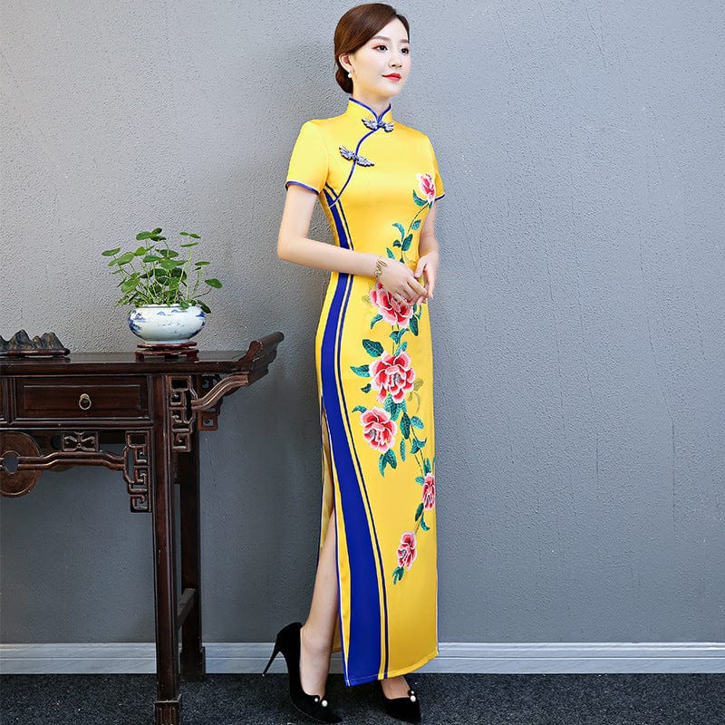 Beth and Brian Qipao-QCYJ Floral pattern, plus size long Cheongsam for mothers