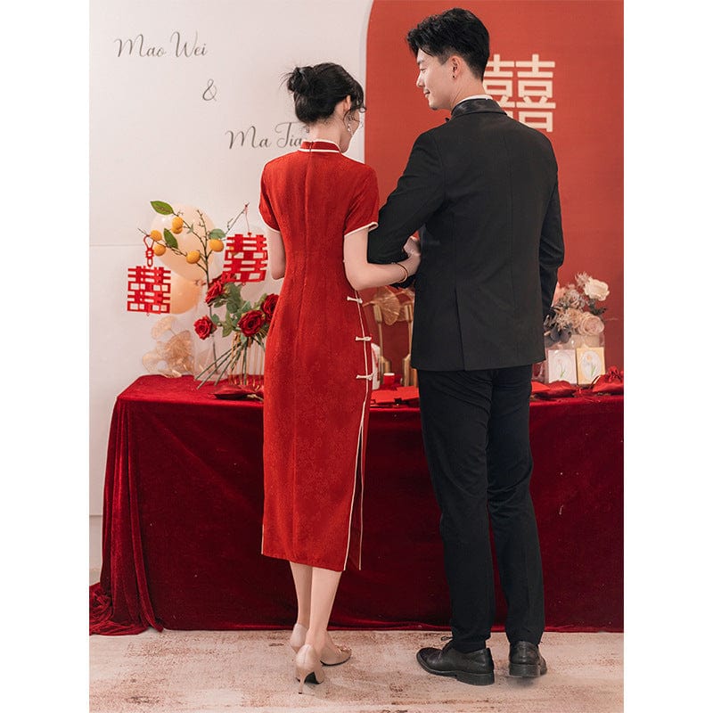 Beth and Brian Qipao-LSB Floral pattern, jacquard wedding midi Cheongsam