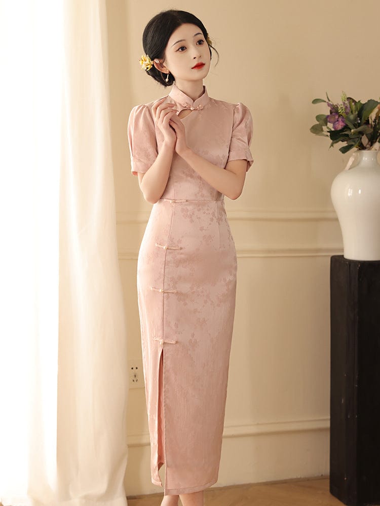 Beth and Brian Qipao-LSB Floral pattern, jacquard midi Cheongsam
