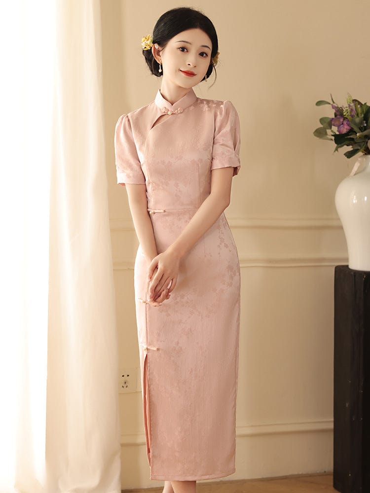Beth and Brian Qipao-LSB Floral pattern, jacquard midi Cheongsam
