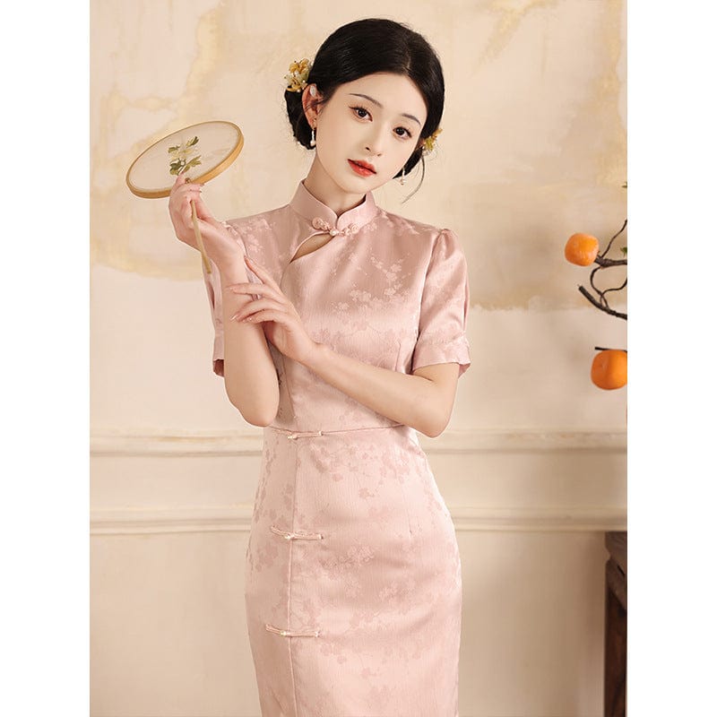 Beth and Brian Qipao-LSB Floral pattern, jacquard midi Cheongsam