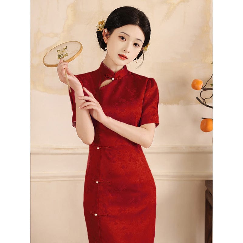 Beth and Brian Qipao-LSB Floral pattern, jacquard midi Cheongsam
