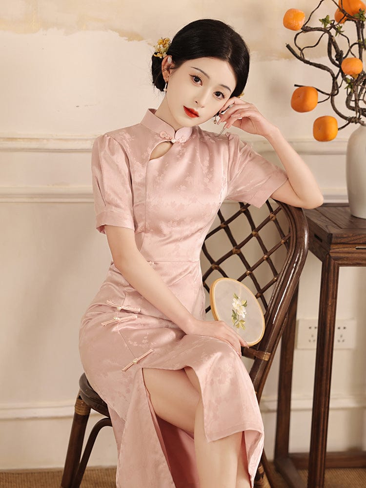 Beth and Brian Qipao-LSB Floral pattern, jacquard midi Cheongsam