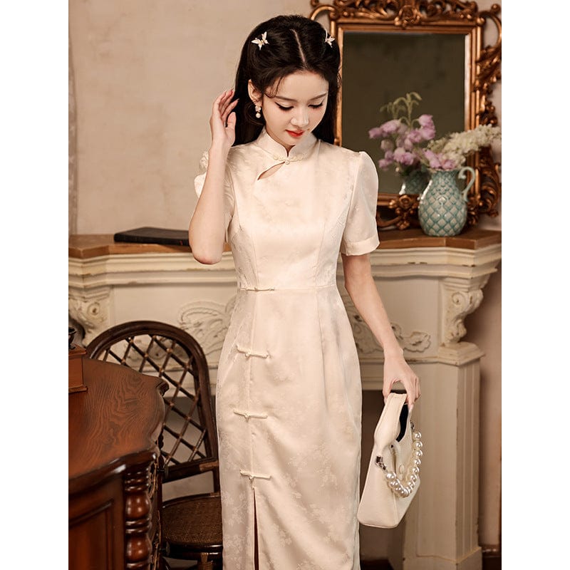Beth and Brian Qipao-LSB Floral pattern, jacquard midi Cheongsam