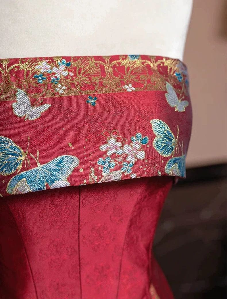 Beth and Brian Qipao-QHM Ming Dynasty, Tube top, wedding long MaMian Qun set