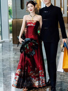 Beth and Brian Qipao-QHM Ming Dynasty, Tube top, wedding long MaMian Qun set