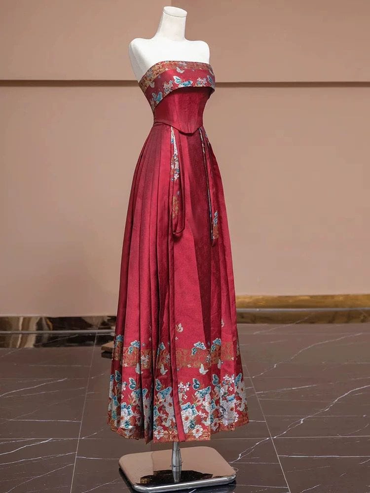 Beth and Brian Qipao-QHM Ming Dynasty, Tube top, wedding long MaMian Qun set