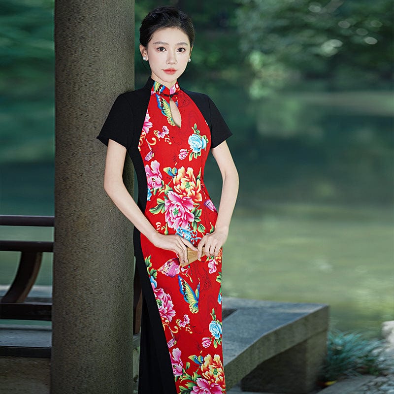 Beth and Brian Qipao-YD Floral pattern, long plus size Cheongsam for mothers