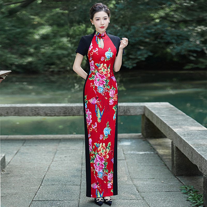 Beth and Brian Qipao-YD Floral pattern, long plus size Cheongsam for mothers