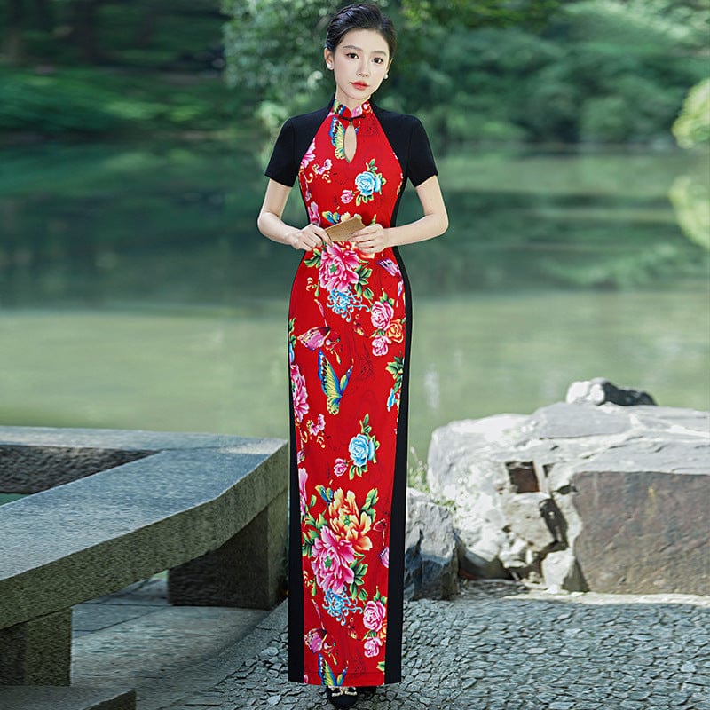 Beth and Brian Qipao-YD Floral pattern, long plus size Cheongsam for mothers