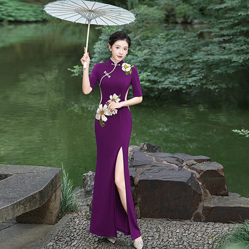Beth and Brian Qipao-YD Floral print, long plus size Cheongsam for mothers