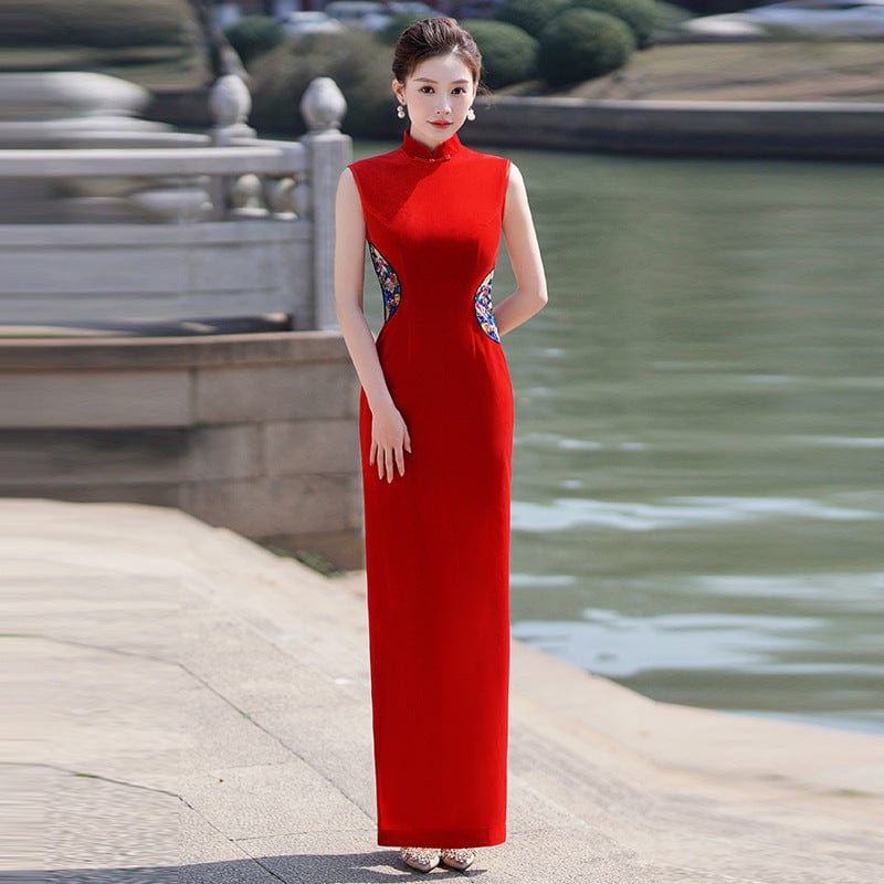 Beth and Brian Qipao-YD Sleeveless, velvet long plus size Cheongsam for mothers