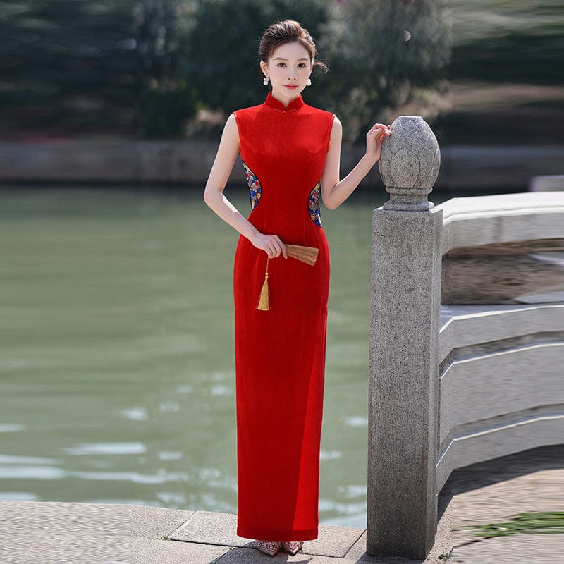 Beth and Brian Qipao-YD Sleeveless, velvet long plus size Cheongsam for mothers