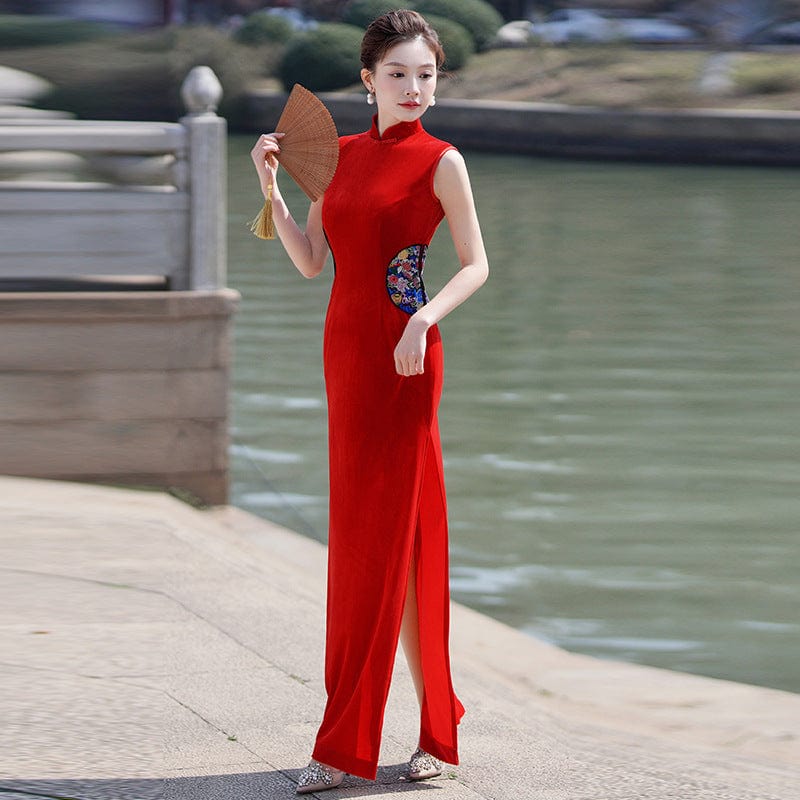 Beth and Brian Qipao-YD Sleeveless, velvet long plus size Cheongsam for mothers
