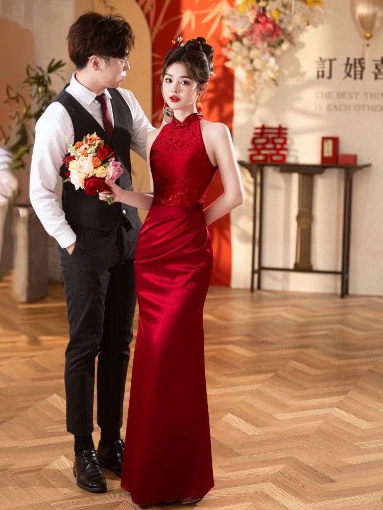Beth and Brian Qipao-JB Qipao for wedding, jacquard mermaid long Qipao