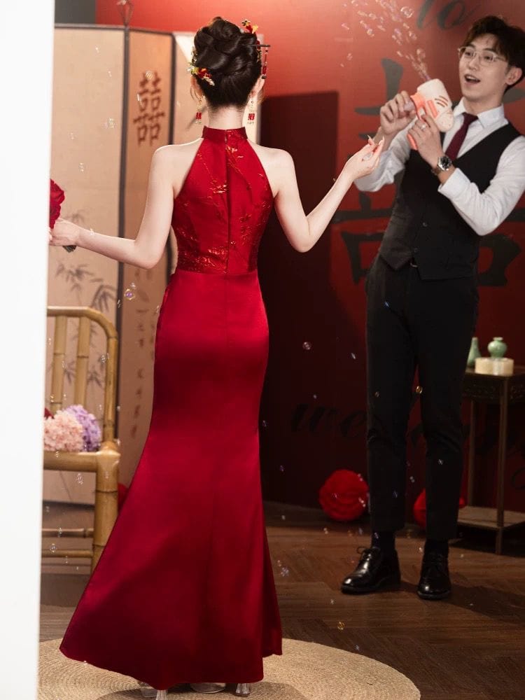 Beth and Brian Qipao-JB Qipao for wedding, jacquard mermaid long Qipao