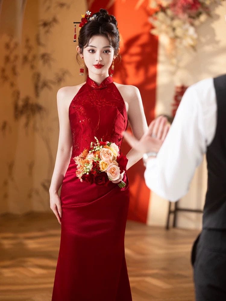 Beth and Brian Qipao-JB Qipao for wedding, jacquard mermaid long Qipao