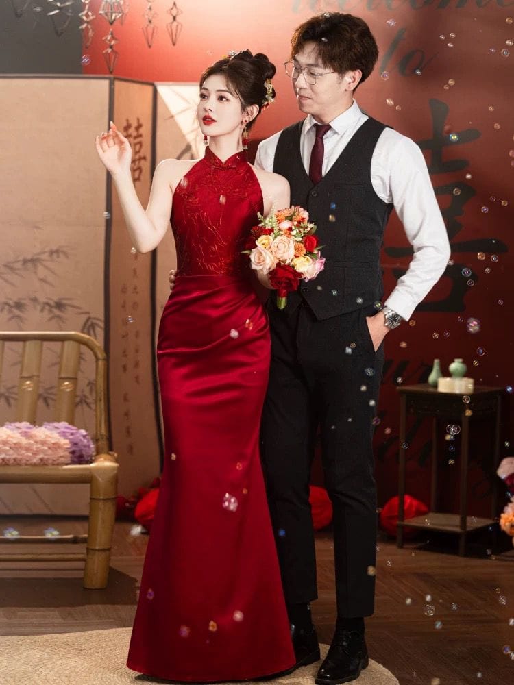 Beth and Brian Qipao-JB Qipao for wedding, jacquard mermaid long Qipao