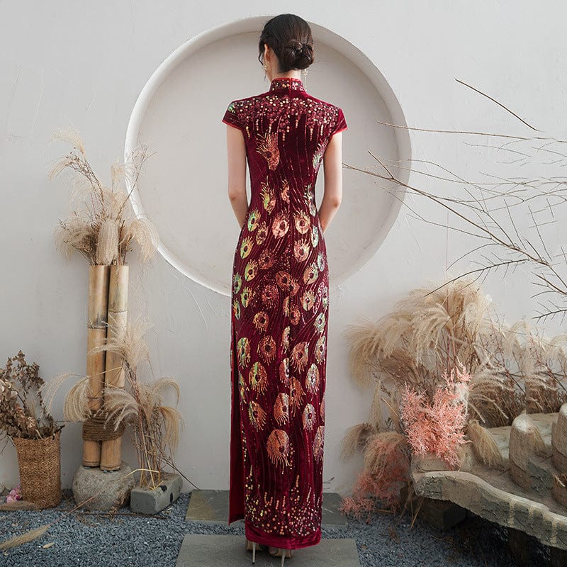 Beth and Brian Qipao-ZQYS Sequins Chinese prom dress, Sequins evening long Cheongsam