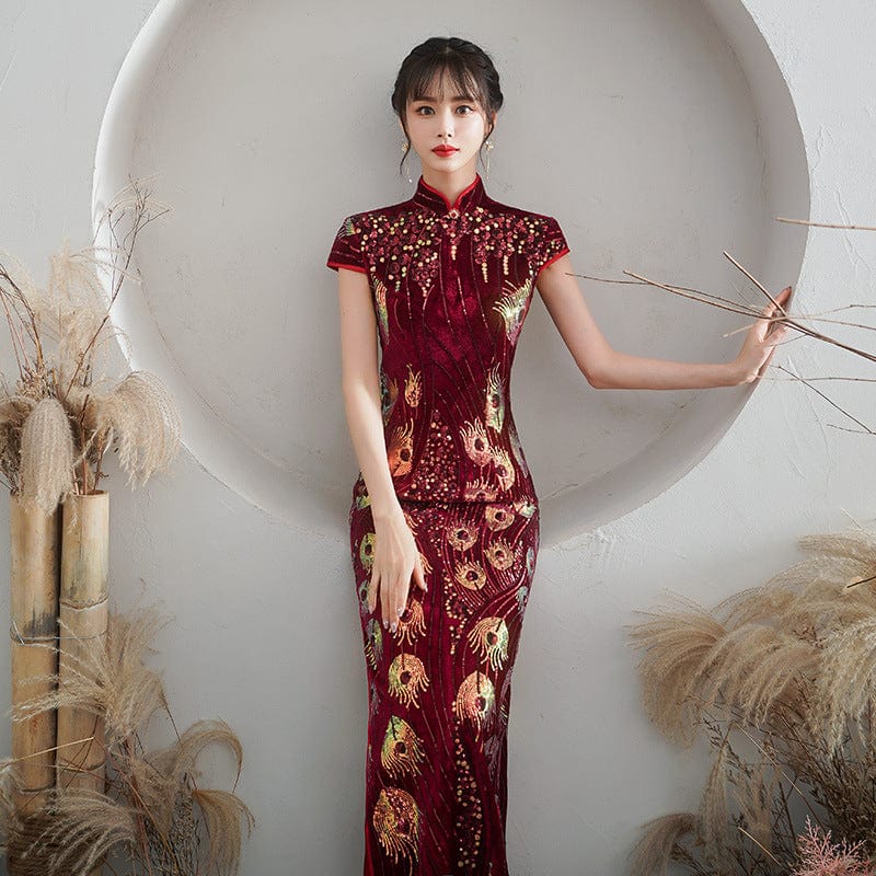 Beth and Brian Qipao-ZQYS Sequins Chinese prom dress, Sequins evening long Cheongsam