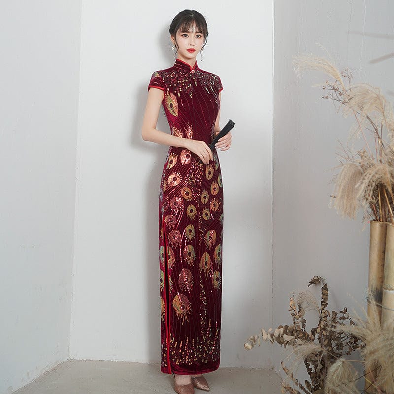 Beth and Brian Qipao-ZQYS Sequins Chinese prom dress, Sequins evening long Cheongsam