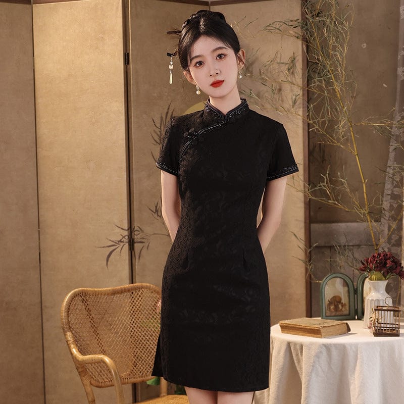 Beth and Brian Qipao-JFX Floral pattern, lace short Cheongsam