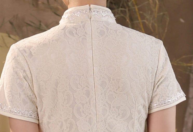 Beth and Brian Qipao-JFX Floral pattern, lace short Cheongsam