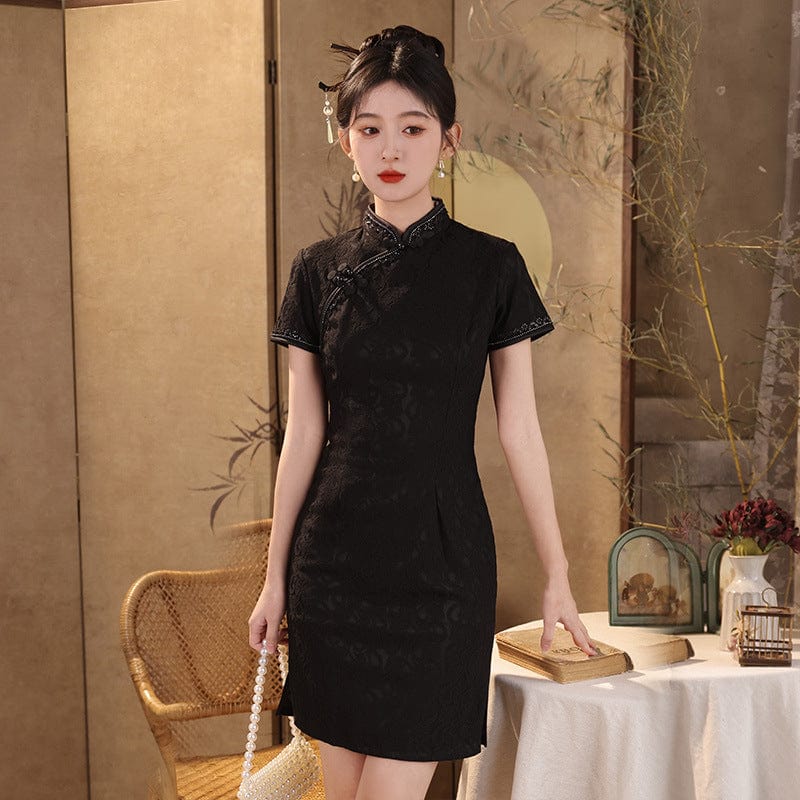 Beth and Brian Qipao-JFX Floral pattern, lace short Cheongsam